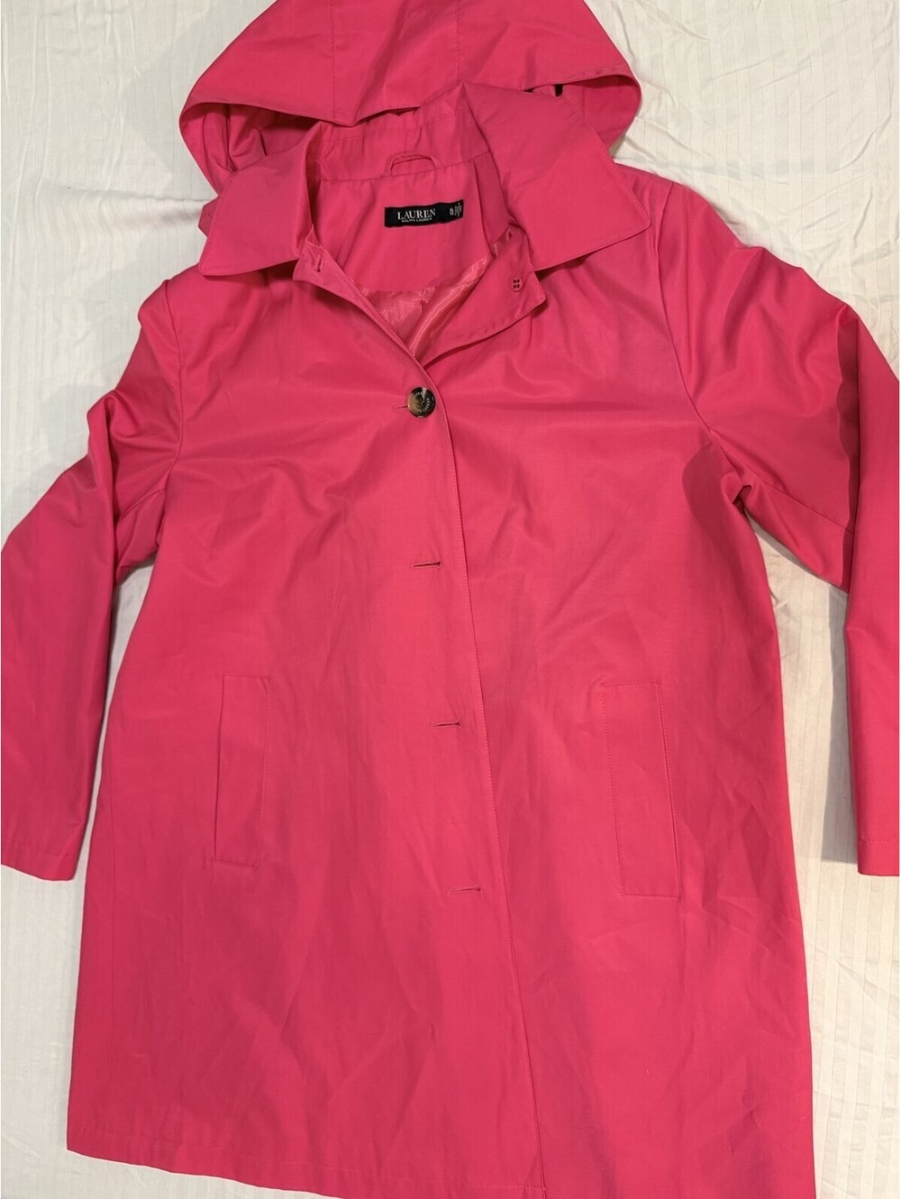 Lauren Ralph Lauren Womens XL Pink Hooded Rain Trench Coat Jacket